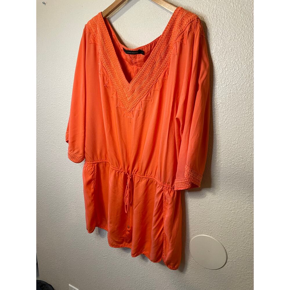 VIX Paula Hermanny Coral Embroidered Bell Sleeve Mini Tunic Swim Coverup Medium - Picture 13 of 13